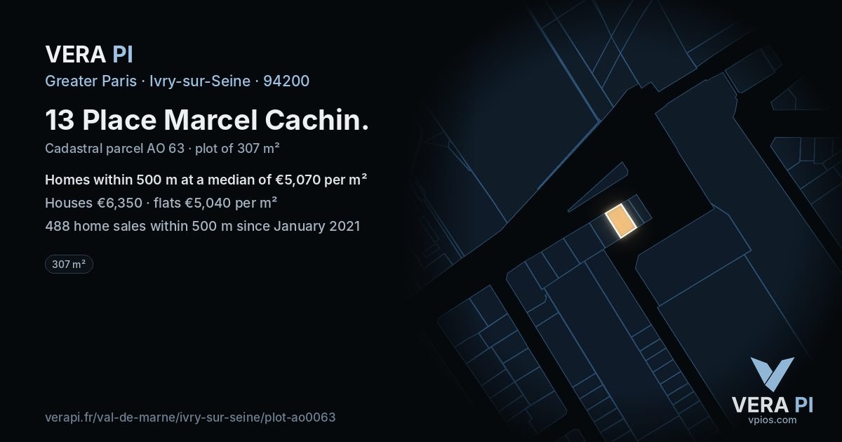 13 Place Marcel Cachin, Ivry-sur-Seine at night – the plot lit, the parcels around coloured by the prices near them