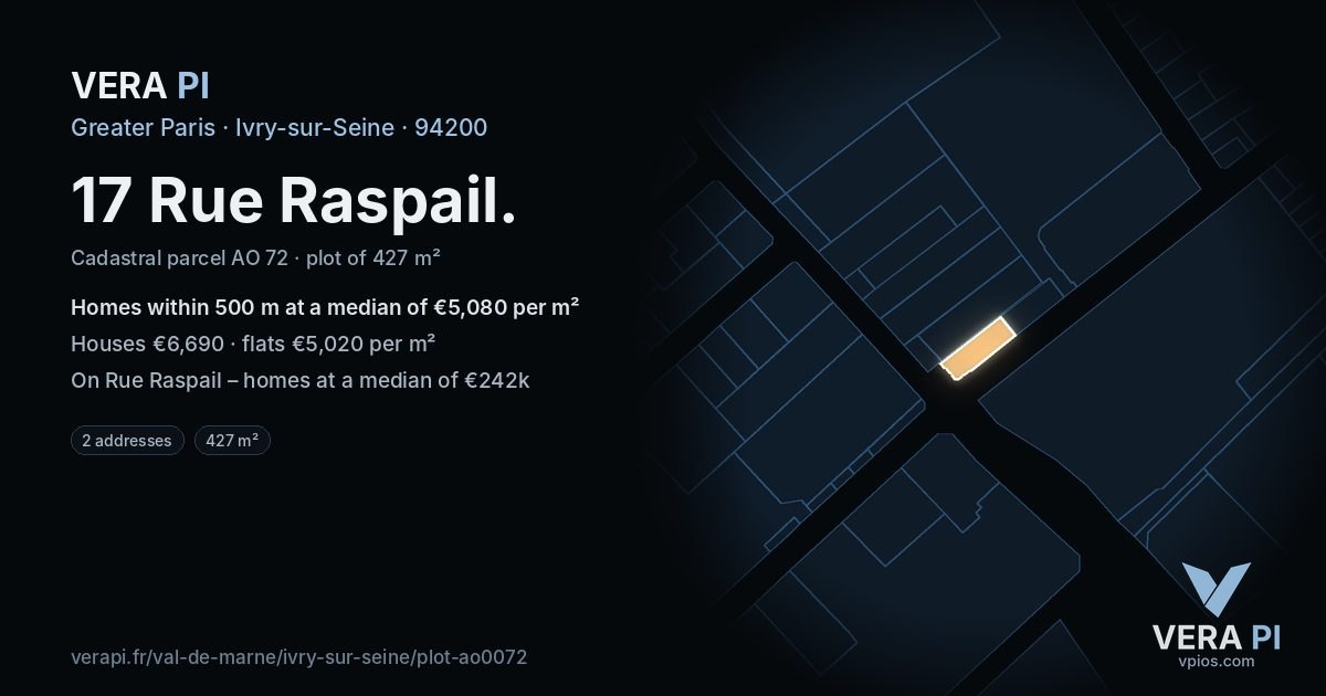 17 Rue Raspail, Ivry-sur-Seine at night – the plot lit, the parcels around coloured by the prices near them