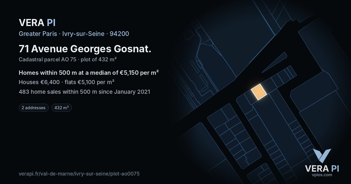 71 Avenue Georges Gosnat, Ivry-sur-Seine at night – the plot lit, the parcels around coloured by the prices near them