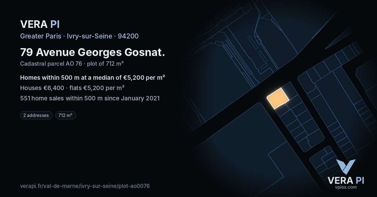 79 Avenue Georges Gosnat, Ivry-sur-Seine at night – the plot lit, the parcels around coloured by the prices near them