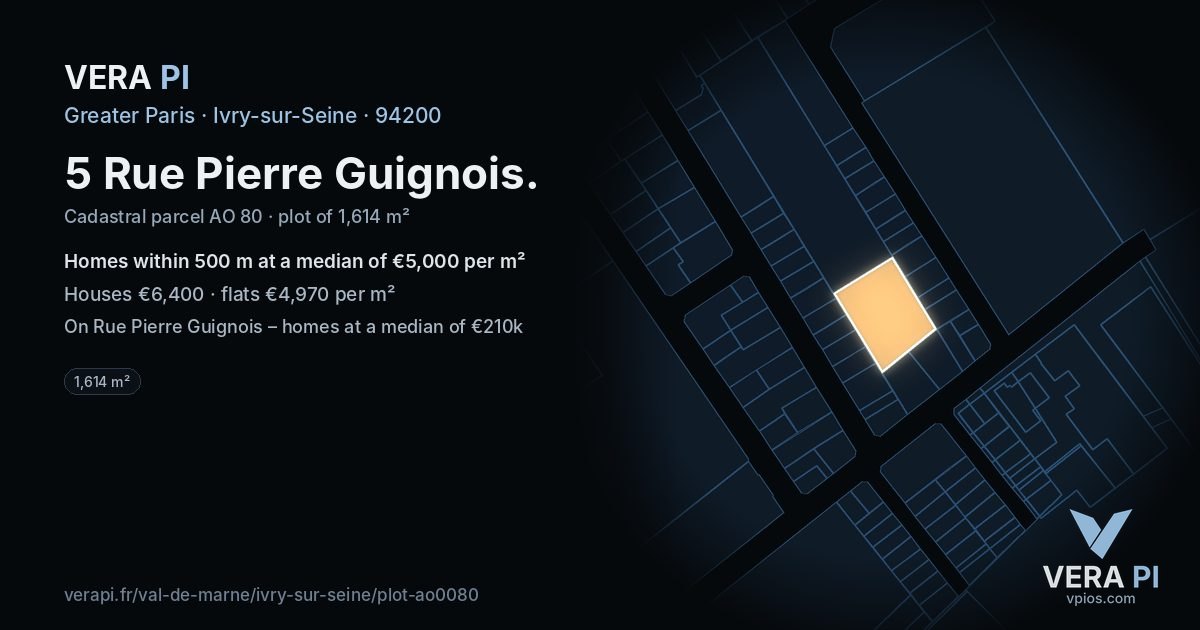 5 Rue Pierre Guignois, Ivry-sur-Seine at night – the plot lit, the parcels around coloured by the prices near them