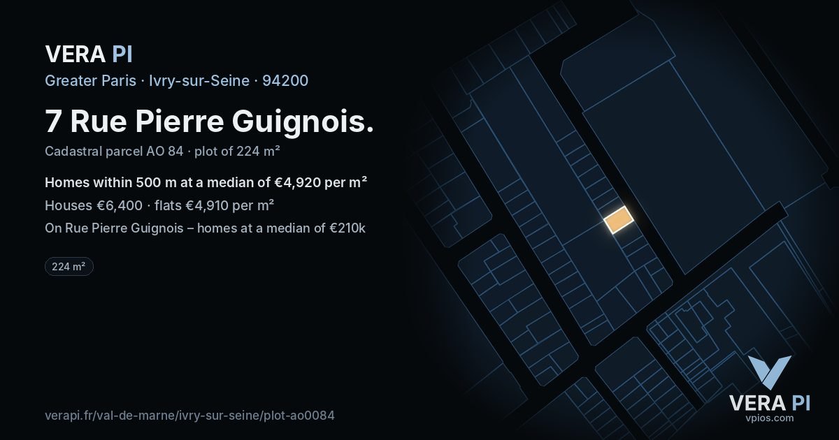 7 Rue Pierre Guignois, Ivry-sur-Seine at night – the plot lit, the parcels around coloured by the prices near them