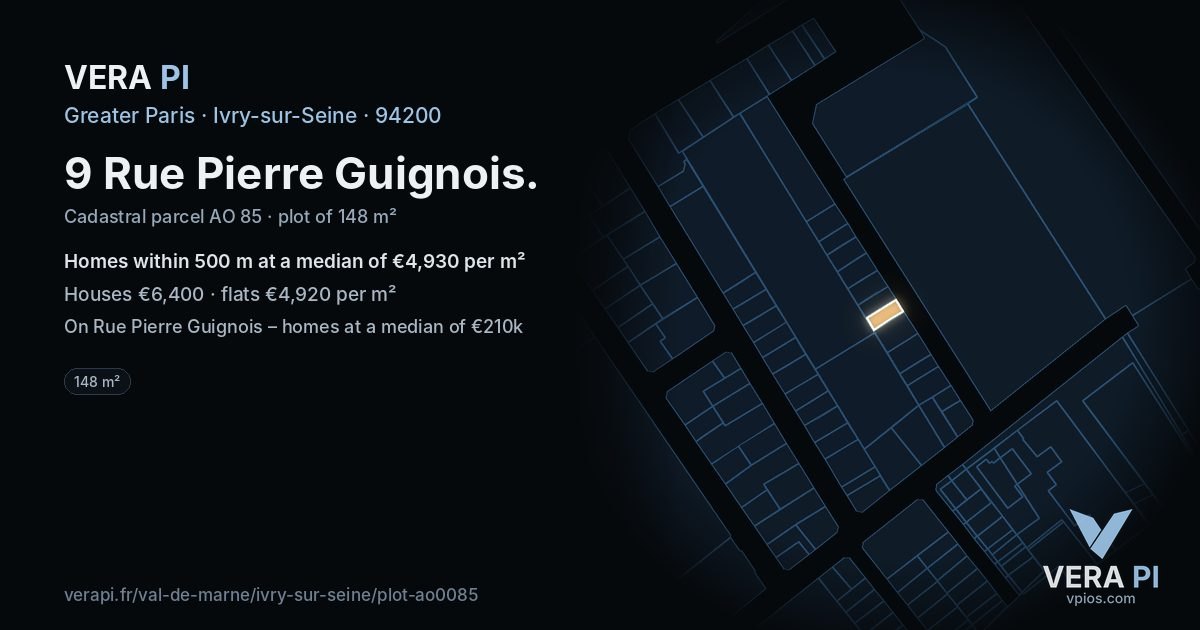 9 Rue Pierre Guignois, Ivry-sur-Seine at night – the plot lit, the parcels around coloured by the prices near them