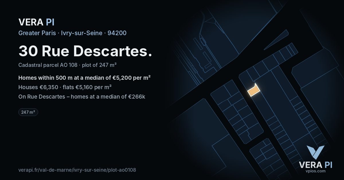 30 Rue Descartes, Ivry-sur-Seine at night – the plot lit, the parcels around coloured by the prices near them