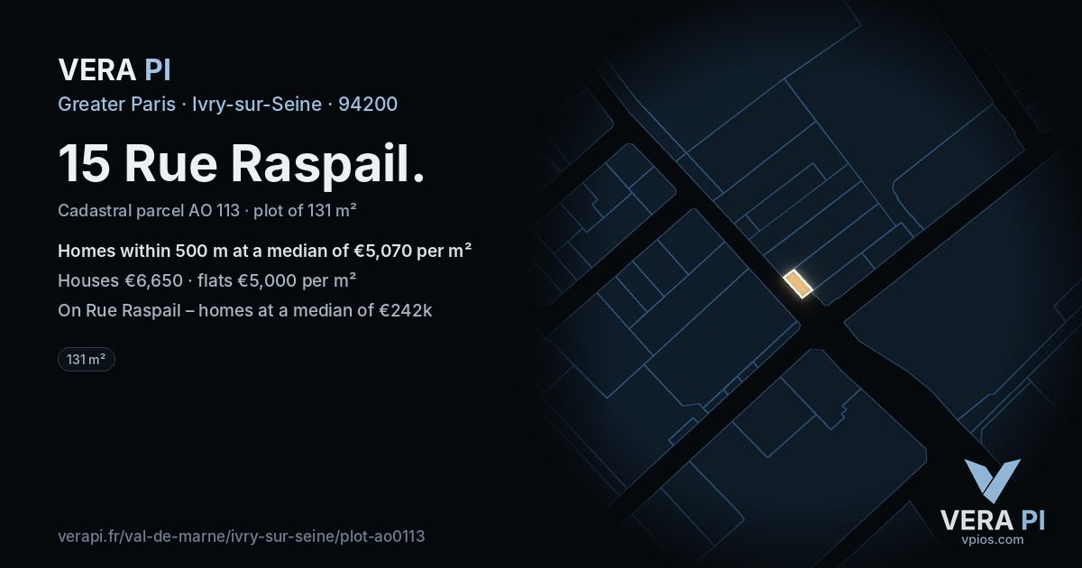 15 Rue Raspail, Ivry-sur-Seine at night – the plot lit, the parcels around coloured by the prices near them