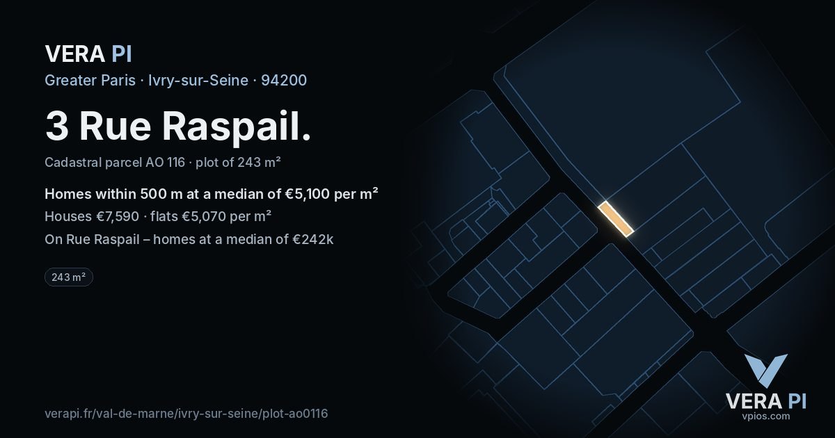 3 Rue Raspail, Ivry-sur-Seine at night – the plot lit, the parcels around coloured by the prices near them