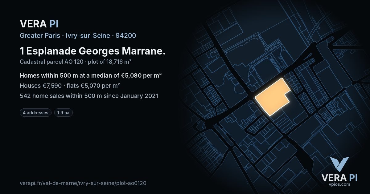 1 Esplanade Georges Marrane, Ivry-sur-Seine at night – the plot lit, the parcels around coloured by the prices near them