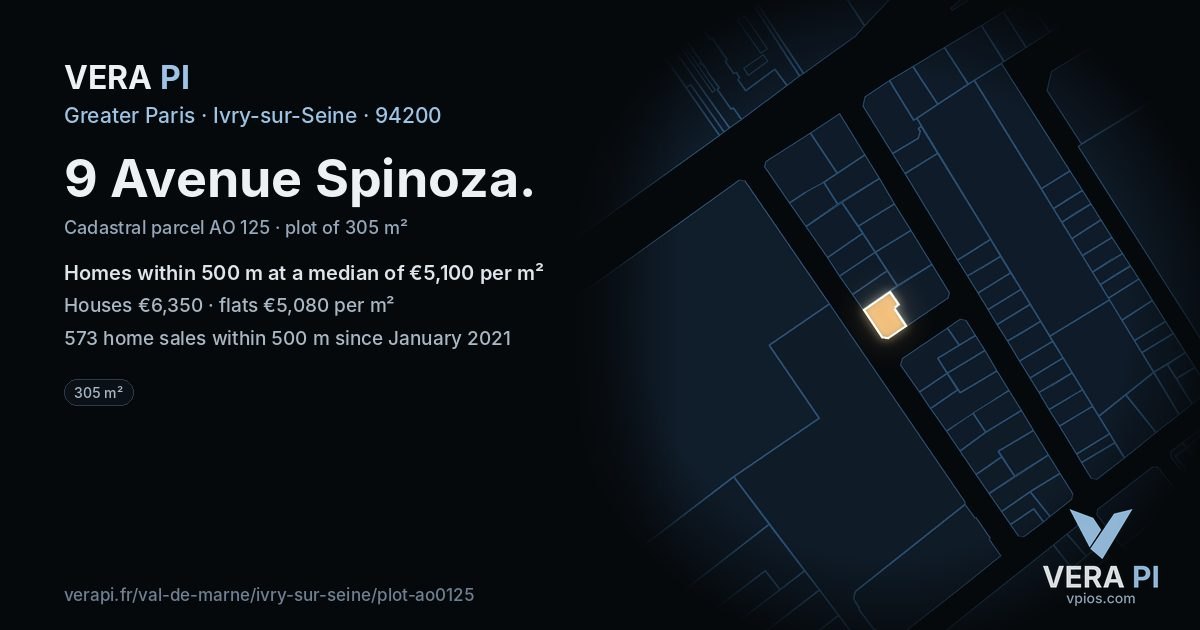 9 Avenue Spinoza, Ivry-sur-Seine at night – the plot lit, the parcels around coloured by the prices near them