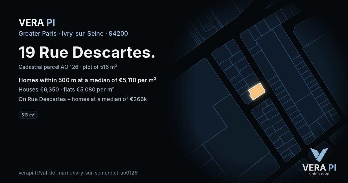 19 Rue Descartes, Ivry-sur-Seine at night – the plot lit, the parcels around coloured by the prices near them