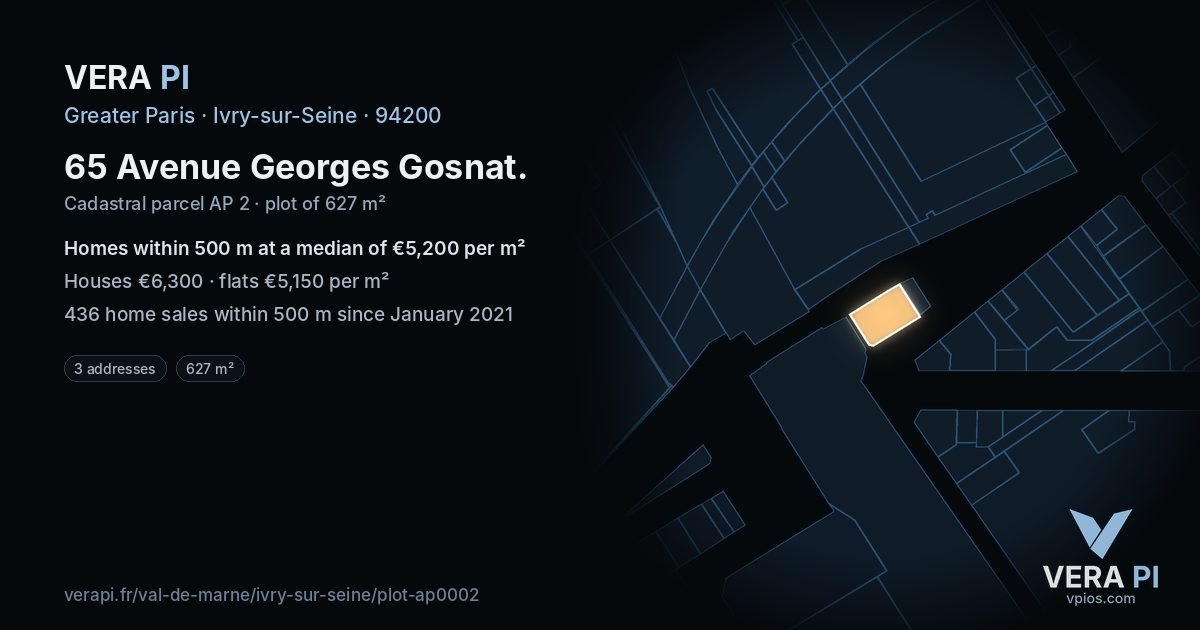 65 Avenue Georges Gosnat, Ivry-sur-Seine at night – the plot lit, the parcels around coloured by the prices near them