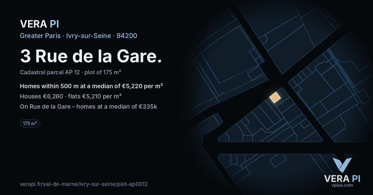 3 Rue de la Gare, Ivry-sur-Seine at night – the plot lit, the parcels around coloured by the prices near them