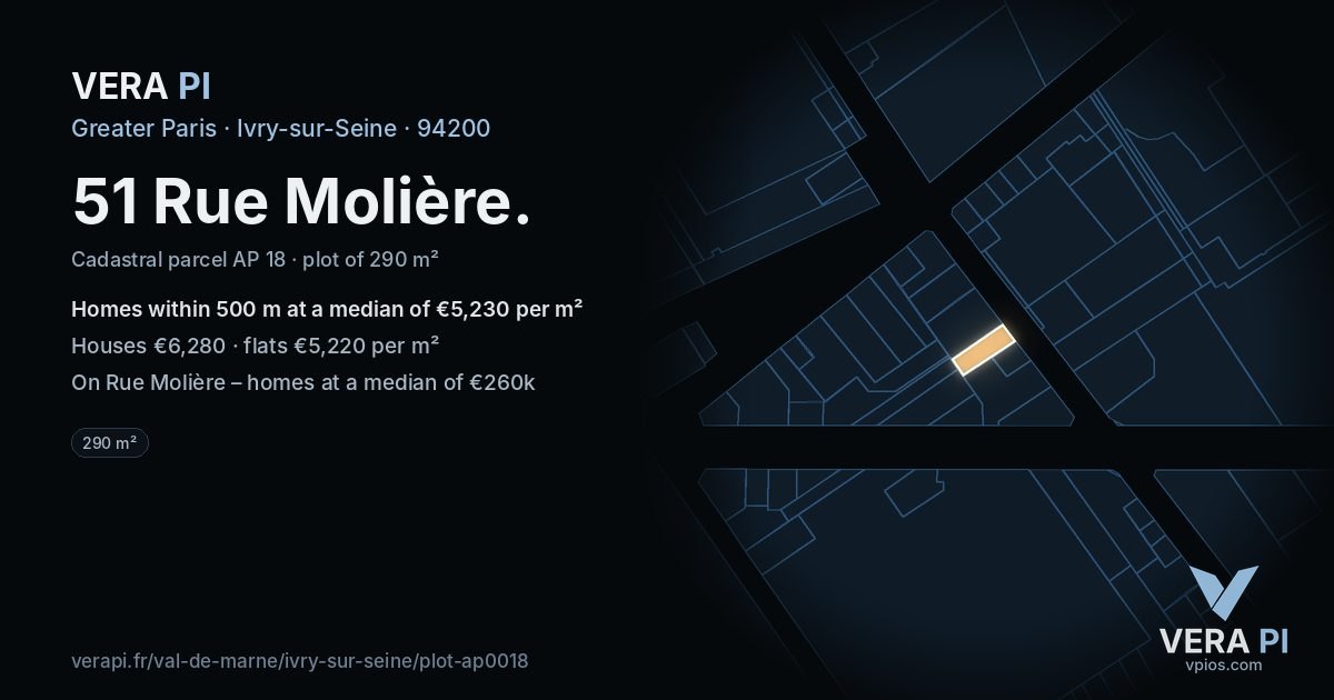 51 Rue Molière, Ivry-sur-Seine at night – the plot lit, the parcels around coloured by the prices near them