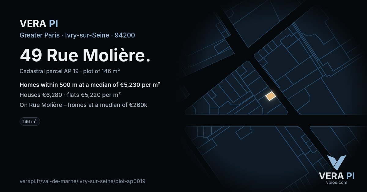 49 Rue Molière, Ivry-sur-Seine at night – the plot lit, the parcels around coloured by the prices near them