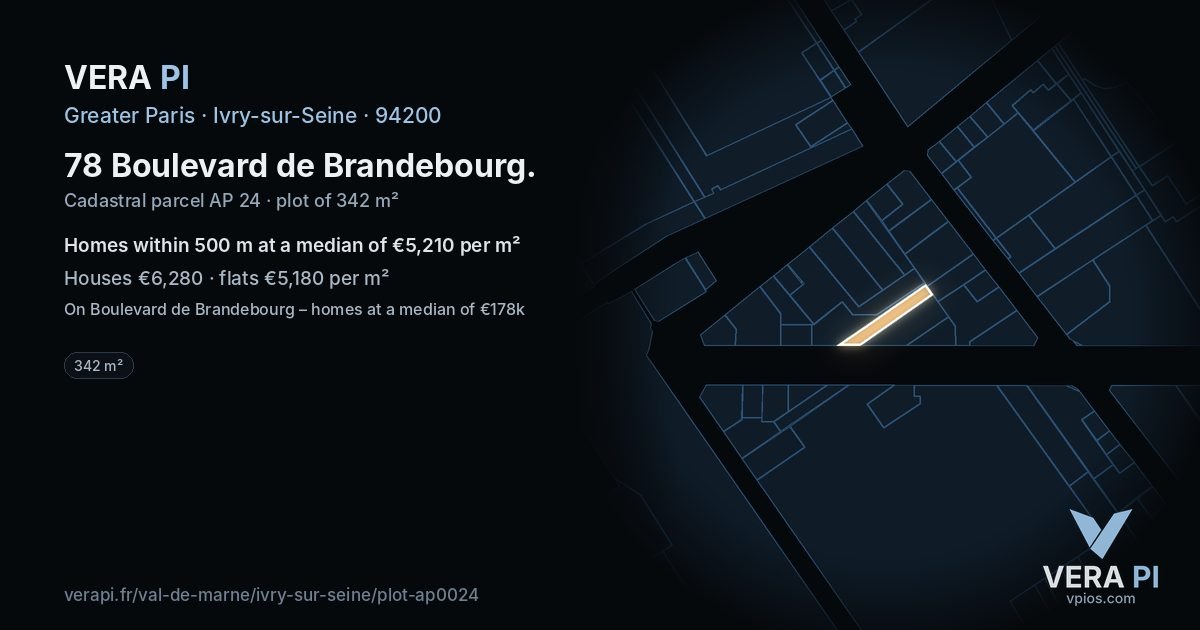 78 Boulevard de Brandebourg, Ivry-sur-Seine at night – the plot lit, the parcels around coloured by the prices near them