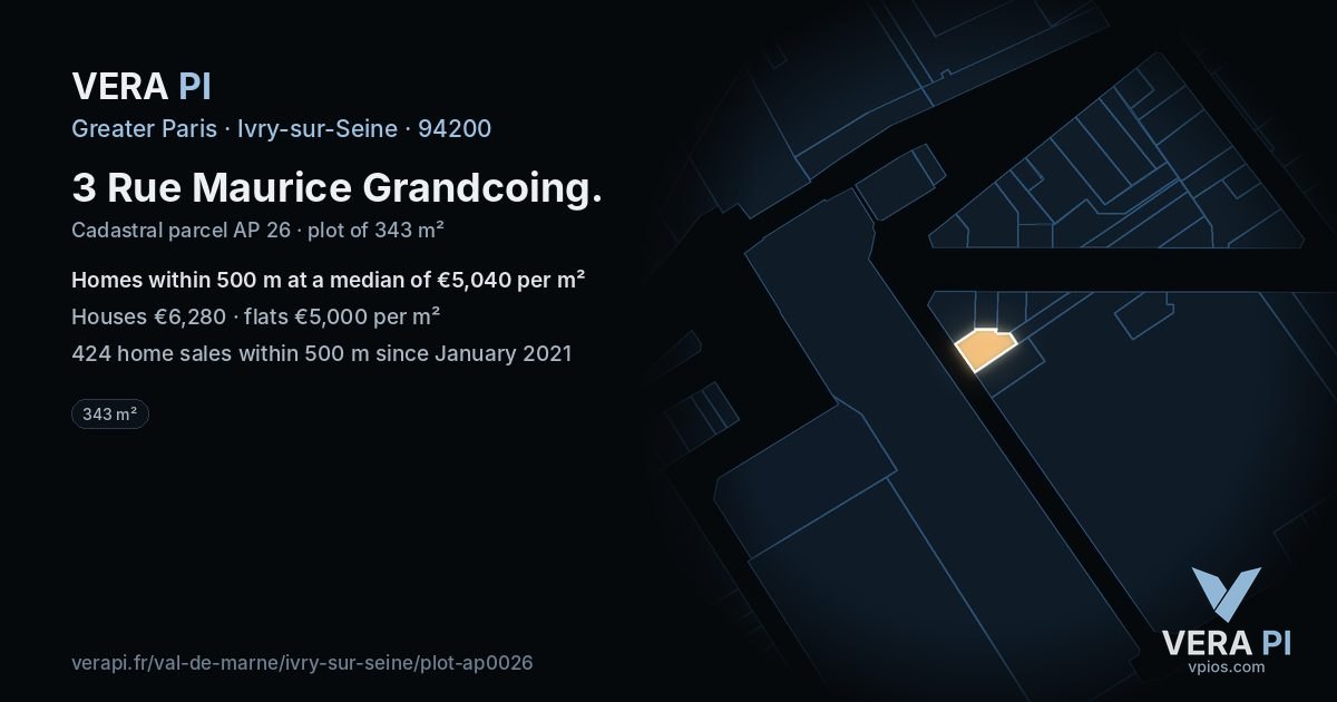3 Rue Maurice Grandcoing, Ivry-sur-Seine at night – the plot lit, the parcels around coloured by the prices near them