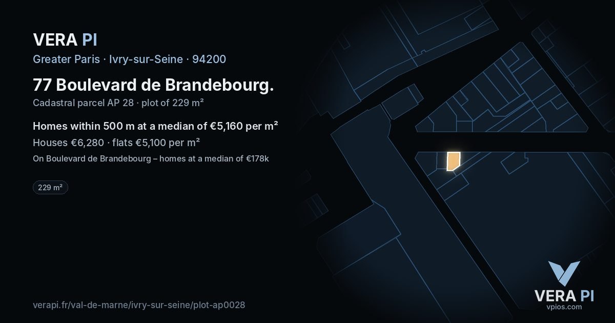 77 Boulevard de Brandebourg, Ivry-sur-Seine at night – the plot lit, the parcels around coloured by the prices near them