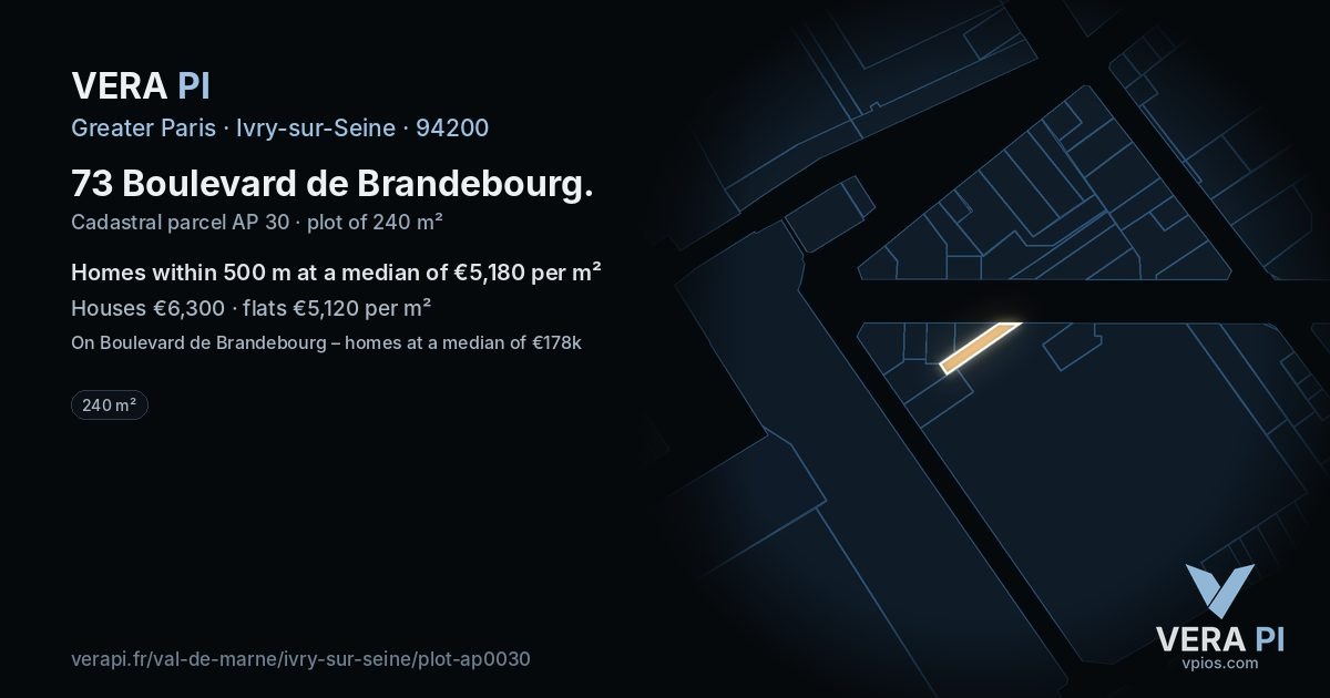 73 Boulevard de Brandebourg, Ivry-sur-Seine at night – the plot lit, the parcels around coloured by the prices near them