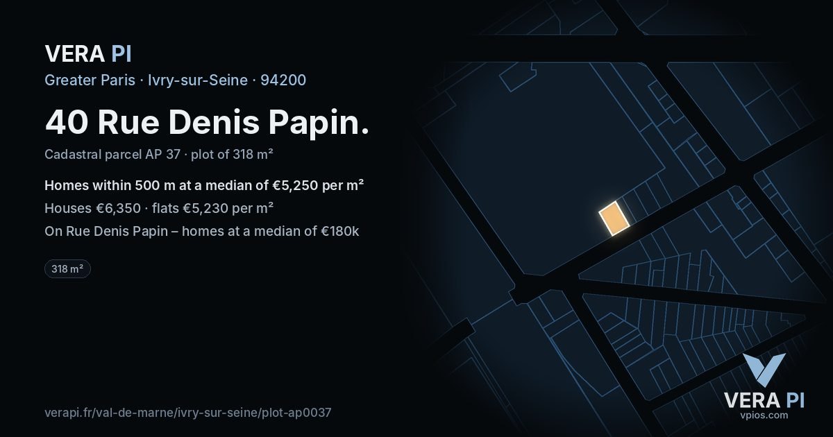 40 Rue Denis Papin, Ivry-sur-Seine at night – the plot lit, the parcels around coloured by the prices near them