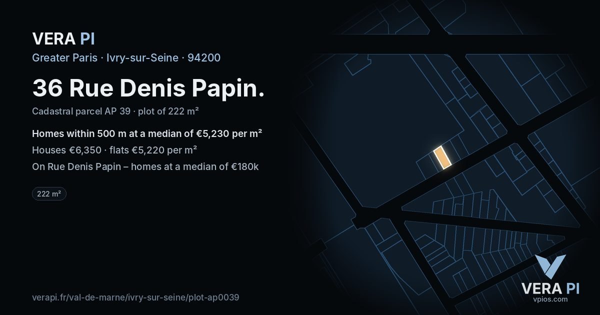 36 Rue Denis Papin, Ivry-sur-Seine at night – the plot lit, the parcels around coloured by the prices near them