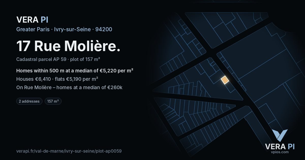 17 Rue Molière, Ivry-sur-Seine at night – the plot lit, the parcels around coloured by the prices near them