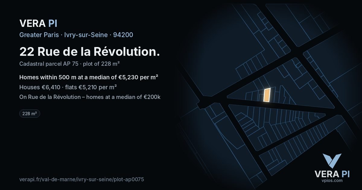 22 Rue de la Révolution, Ivry-sur-Seine at night – the plot lit, the parcels around coloured by the prices near them