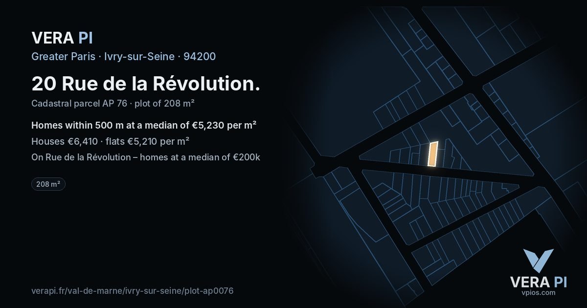 20 Rue de la Révolution, Ivry-sur-Seine at night – the plot lit, the parcels around coloured by the prices near them