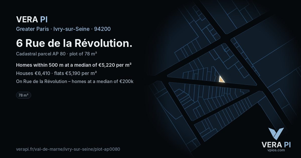 6 Rue de la Révolution, Ivry-sur-Seine at night – the plot lit, the parcels around coloured by the prices near them