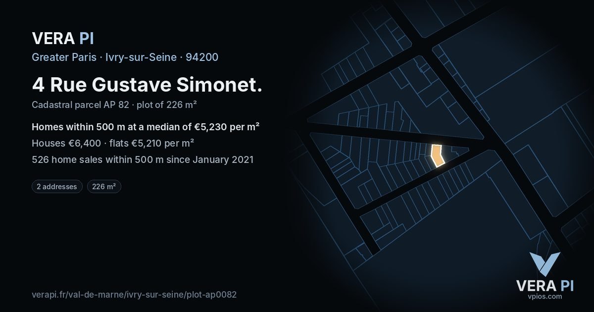 4 Rue Gustave Simonet, Ivry-sur-Seine at night – the plot lit, the parcels around coloured by the prices near them