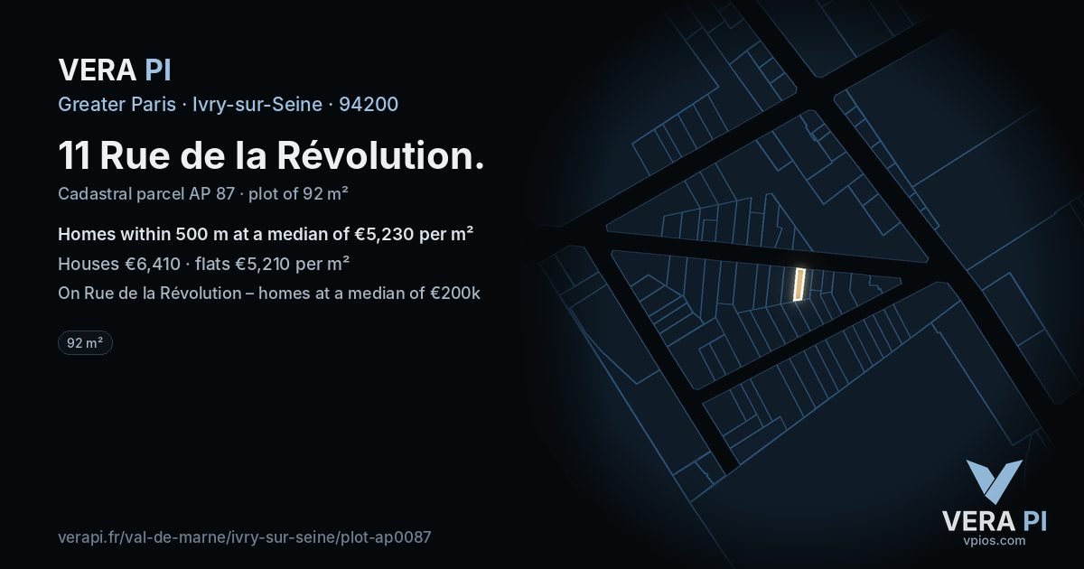 11 Rue de la Révolution, Ivry-sur-Seine at night – the plot lit, the parcels around coloured by the prices near them