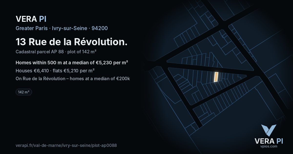13 Rue de la Révolution, Ivry-sur-Seine at night – the plot lit, the parcels around coloured by the prices near them