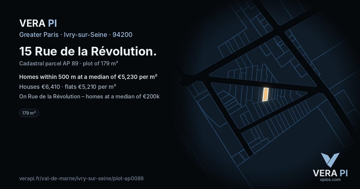 15 Rue de la Révolution, Ivry-sur-Seine at night – the plot lit, the parcels around coloured by the prices near them