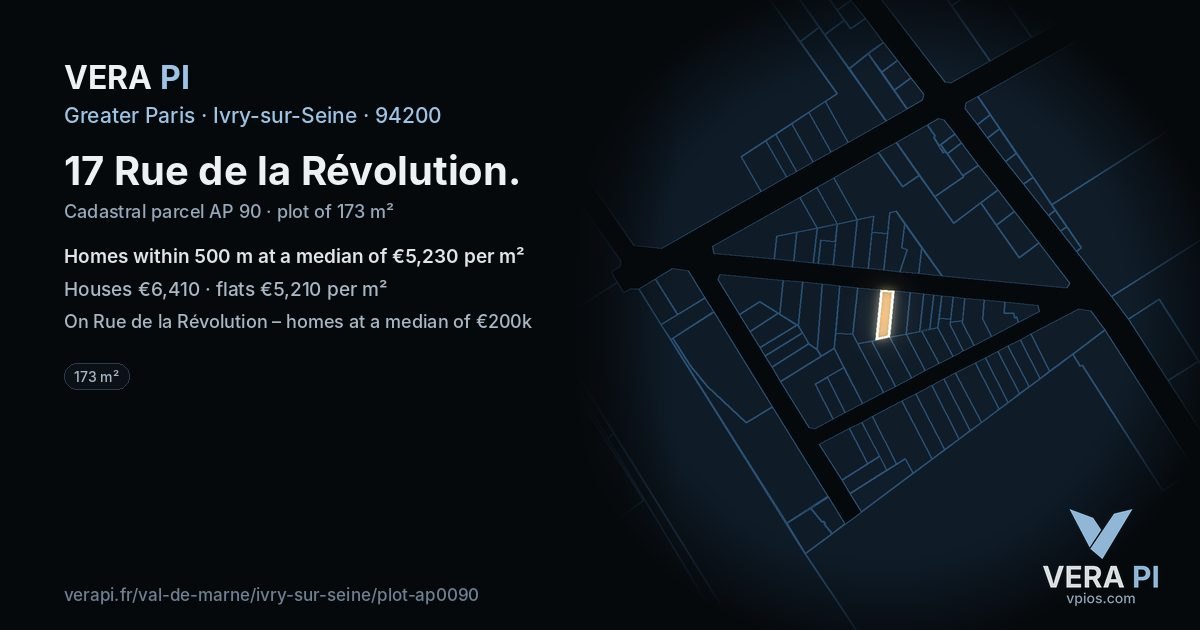 17 Rue de la Révolution, Ivry-sur-Seine at night – the plot lit, the parcels around coloured by the prices near them