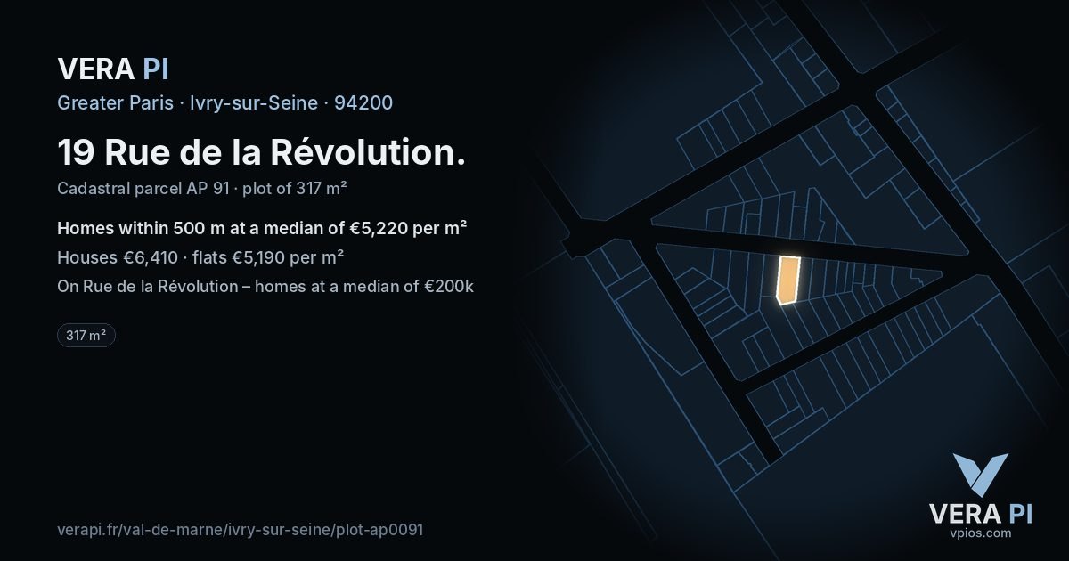 19 Rue de la Révolution, Ivry-sur-Seine at night – the plot lit, the parcels around coloured by the prices near them