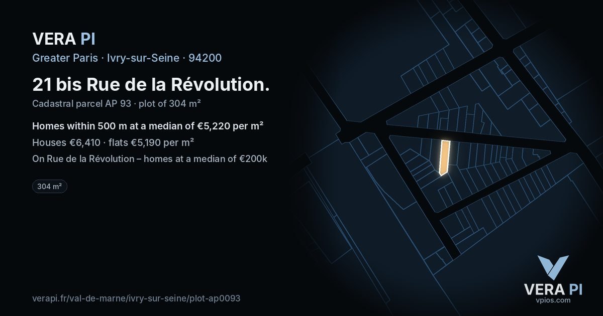 21 bis Rue de la Révolution, Ivry-sur-Seine at night – the plot lit, the parcels around coloured by the prices near them