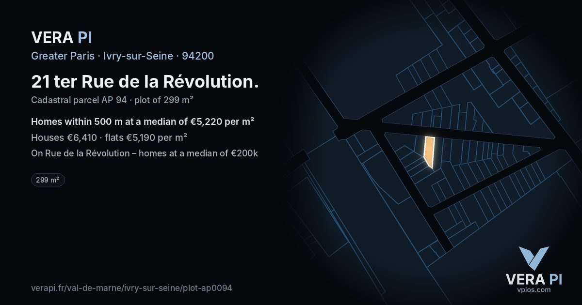21 ter Rue de la Révolution, Ivry-sur-Seine at night – the plot lit, the parcels around coloured by the prices near them