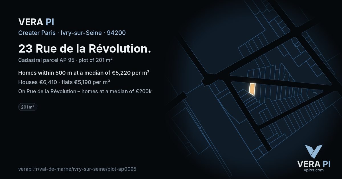 23 Rue de la Révolution, Ivry-sur-Seine at night – the plot lit, the parcels around coloured by the prices near them