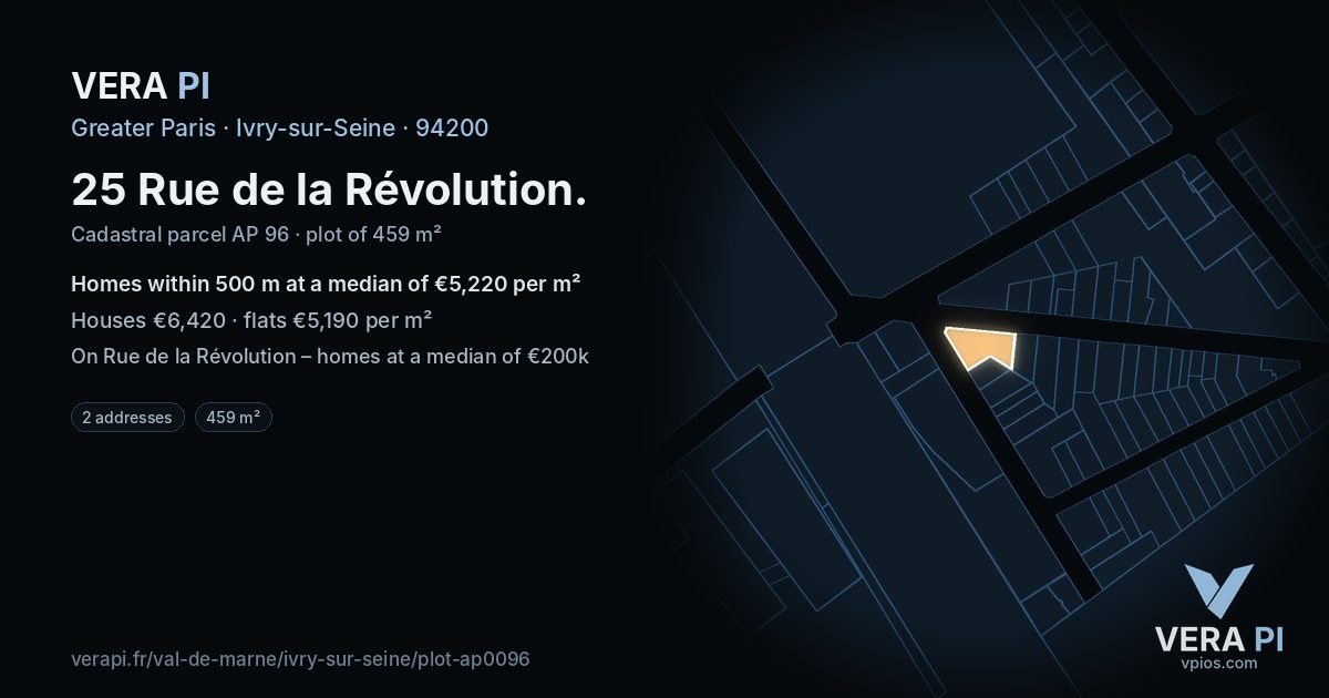 25 Rue de la Révolution, Ivry-sur-Seine at night – the plot lit, the parcels around coloured by the prices near them