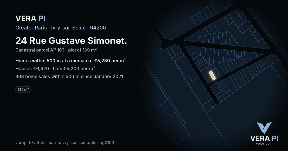 24 Rue Gustave Simonet, Ivry-sur-Seine at night – the plot lit, the parcels around coloured by the prices near them
