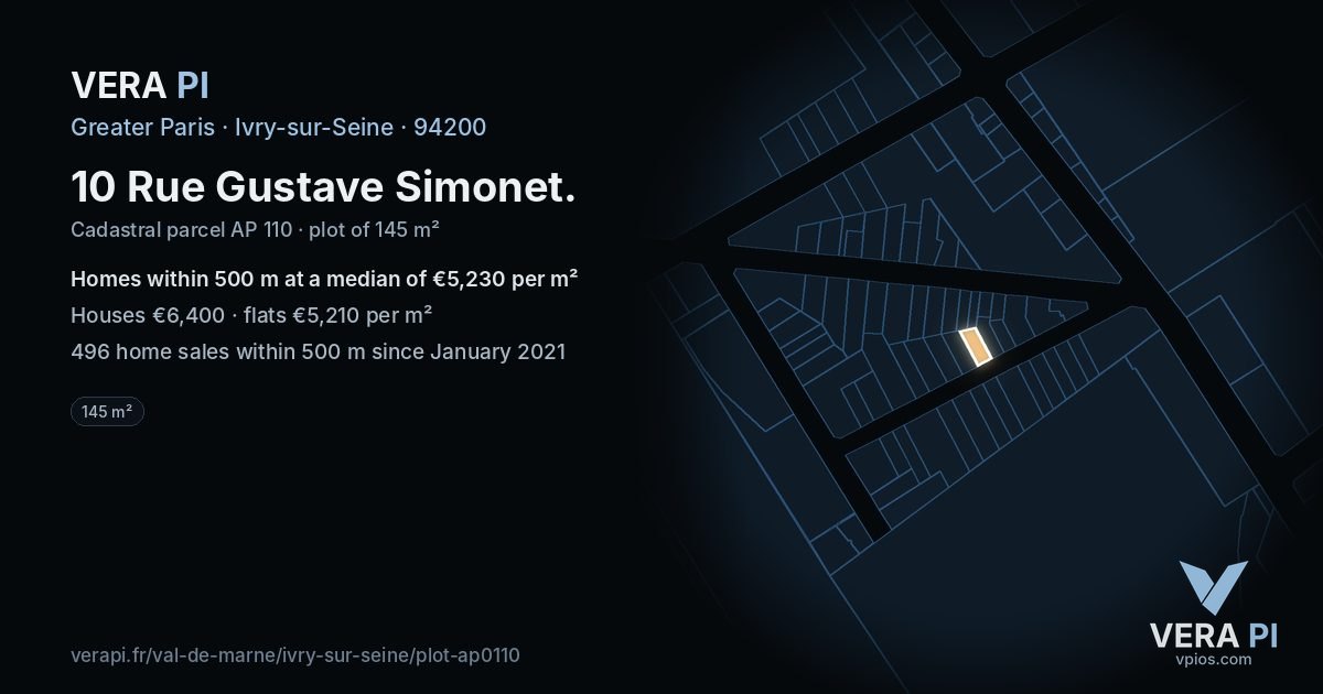 10 Rue Gustave Simonet, Ivry-sur-Seine at night – the plot lit, the parcels around coloured by the prices near them