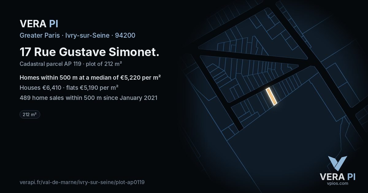 17 Rue Gustave Simonet, Ivry-sur-Seine at night – the plot lit, the parcels around coloured by the prices near them