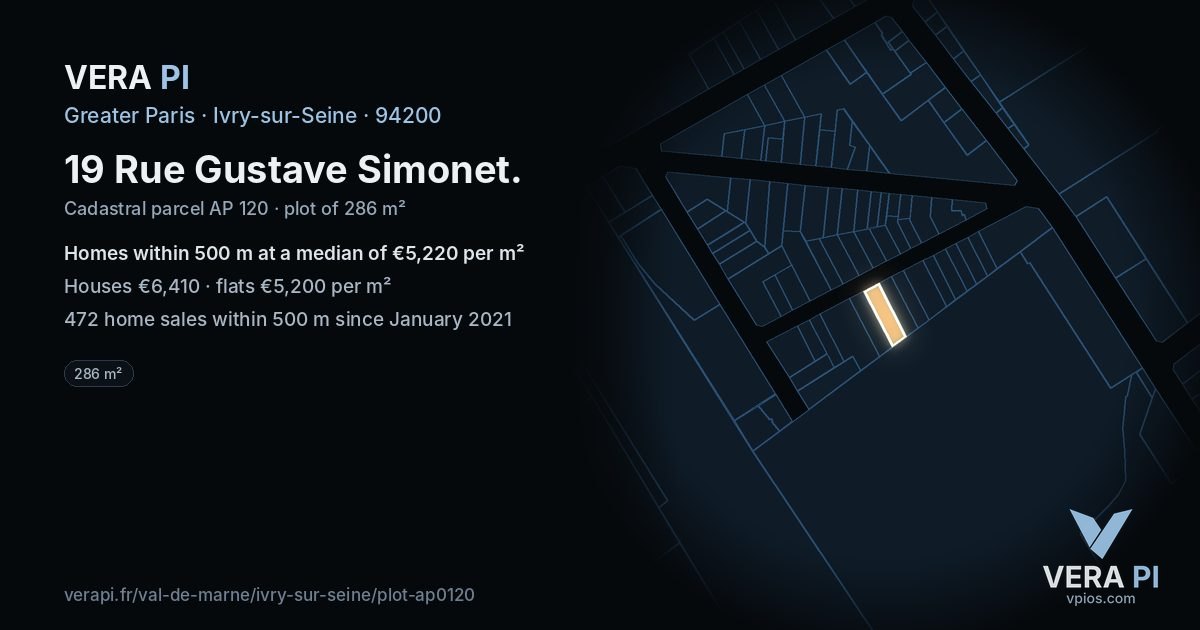 19 Rue Gustave Simonet, Ivry-sur-Seine at night – the plot lit, the parcels around coloured by the prices near them