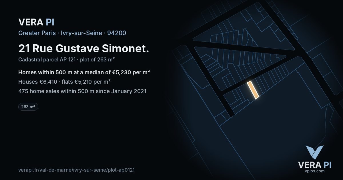 21 Rue Gustave Simonet, Ivry-sur-Seine at night – the plot lit, the parcels around coloured by the prices near them