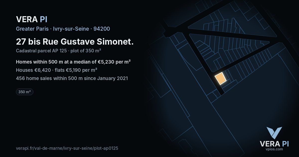 27 bis Rue Gustave Simonet, Ivry-sur-Seine at night – the plot lit, the parcels around coloured by the prices near them