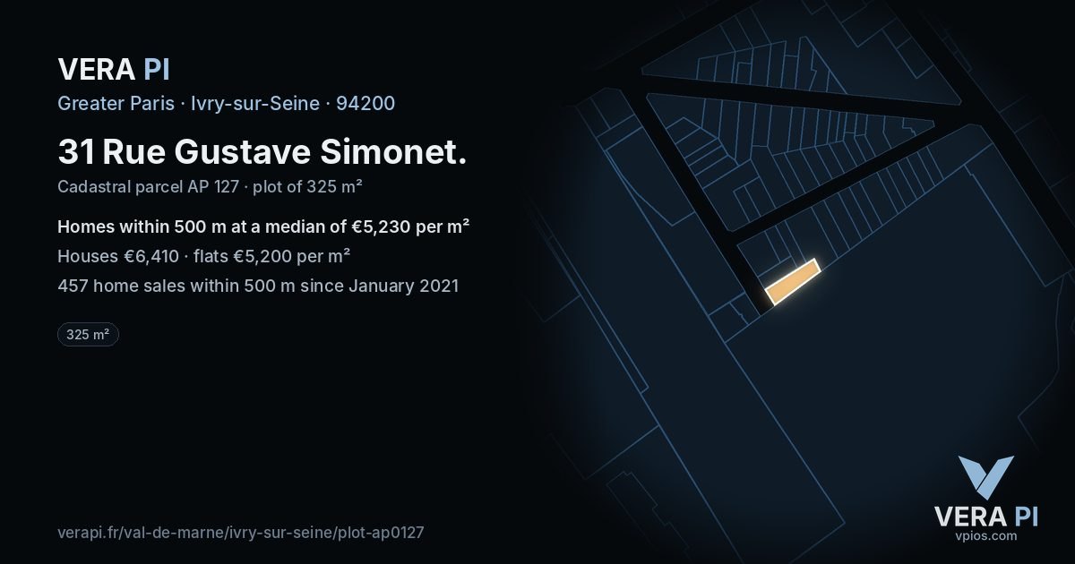 31 Rue Gustave Simonet, Ivry-sur-Seine at night – the plot lit, the parcels around coloured by the prices near them