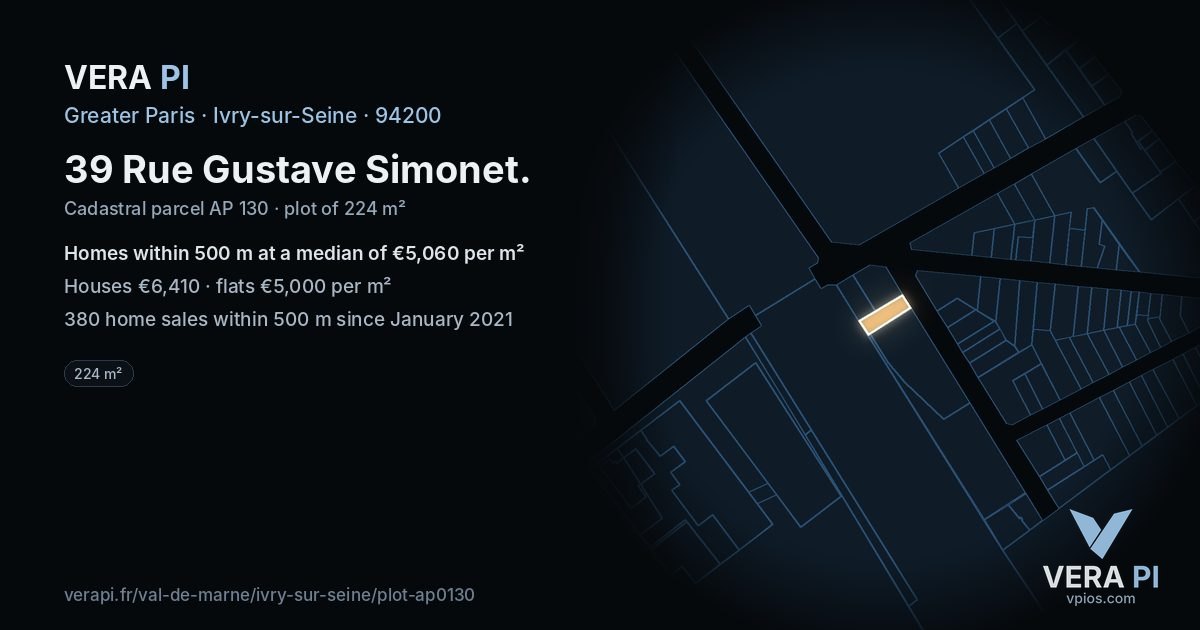 39 Rue Gustave Simonet, Ivry-sur-Seine at night – the plot lit, the parcels around coloured by the prices near them