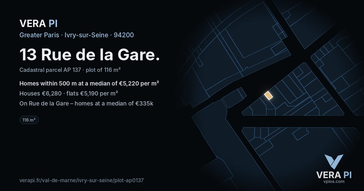 13 Rue de la Gare, Ivry-sur-Seine at night – the plot lit, the parcels around coloured by the prices near them