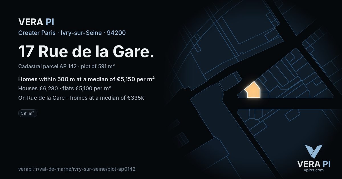 17 Rue de la Gare, Ivry-sur-Seine at night – the plot lit, the parcels around coloured by the prices near them