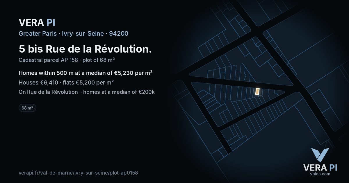 5 bis Rue de la Révolution, Ivry-sur-Seine at night – the plot lit, the parcels around coloured by the prices near them