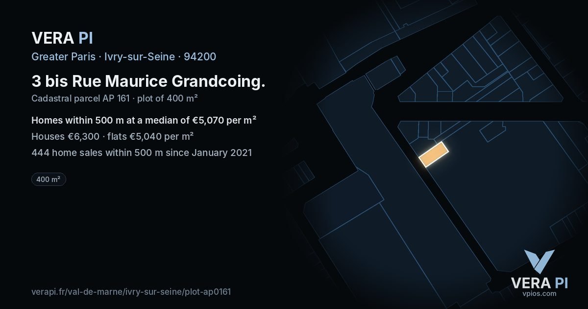 3 bis Rue Maurice Grandcoing, Ivry-sur-Seine at night – the plot lit, the parcels around coloured by the prices near them