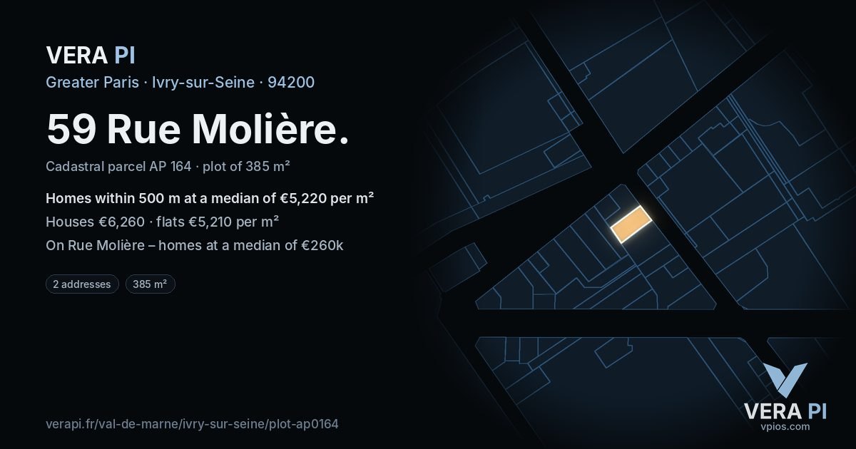 59 Rue Molière, Ivry-sur-Seine at night – the plot lit, the parcels around coloured by the prices near them